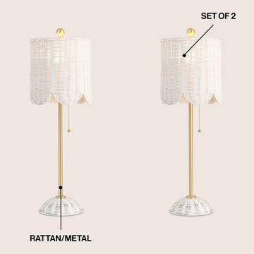 Celerie 27.5" Coastal Bohemian Rattan/Iron Scalloped Buffet LED Table Lamps with Pull Chain (Set of 2)